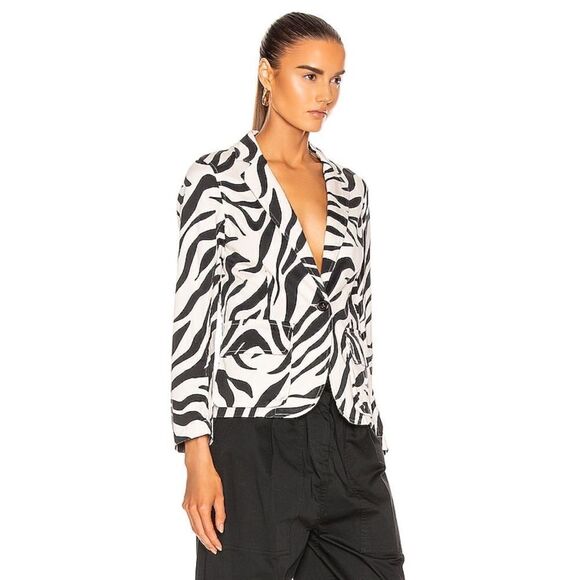 Nili Lotan Addison Zebra Print Blazer White Black Size US4 - Picture 2 of 13